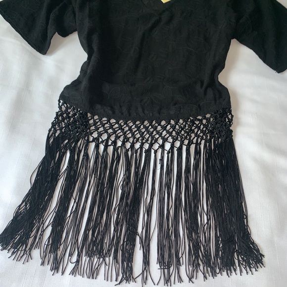 NWT fun black sheer blouse with fringe, XS & M - Picture 4 of 5